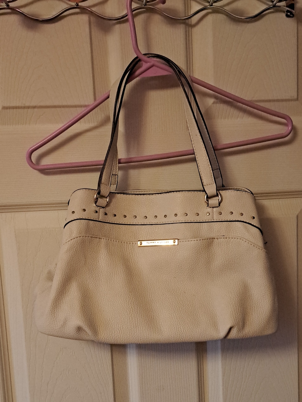 Tommy Hilfiger Beige/Cream Shoulder Tote with Gold Plate
